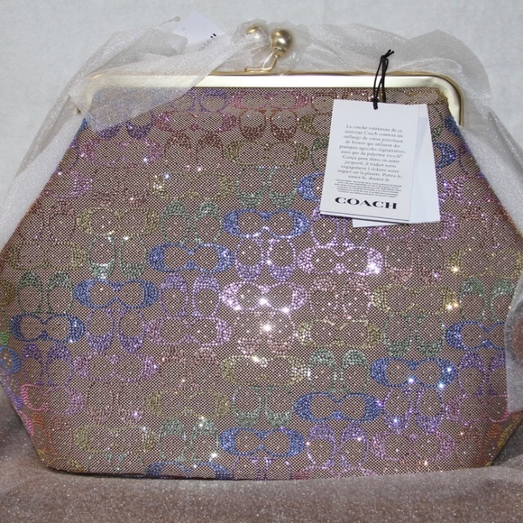Coach Handbags - NWT COACH LARGE Oversized Kisslock Frame Bag Rainbow Crystal Signature Jacquard